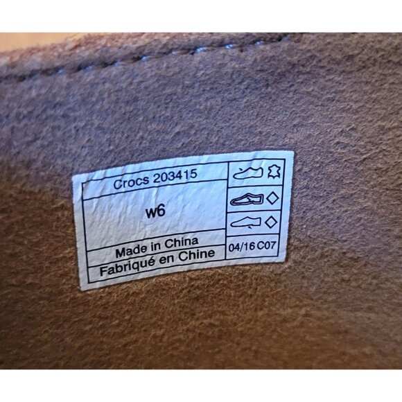 Crocs Slip On Heeled Clogs Mules 6 Brown Suede Leather SARAH - Picture 6 of 8